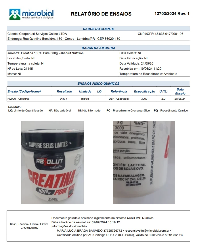 Absolut Nutrition - Creatina 100% (2024)