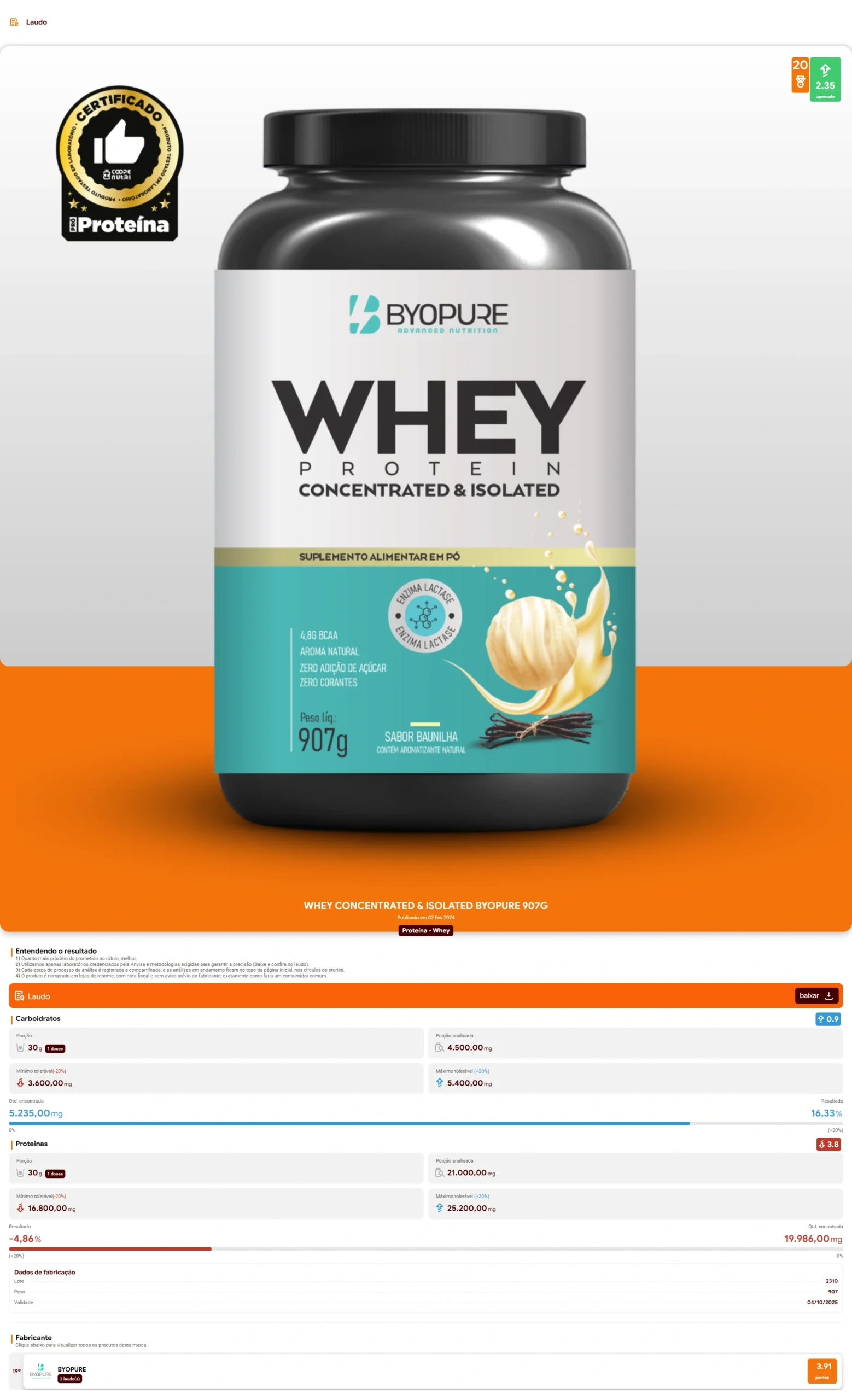 Byo Pure Advanced Nutrition - Whey Protein Concentrado e Iso (2024)