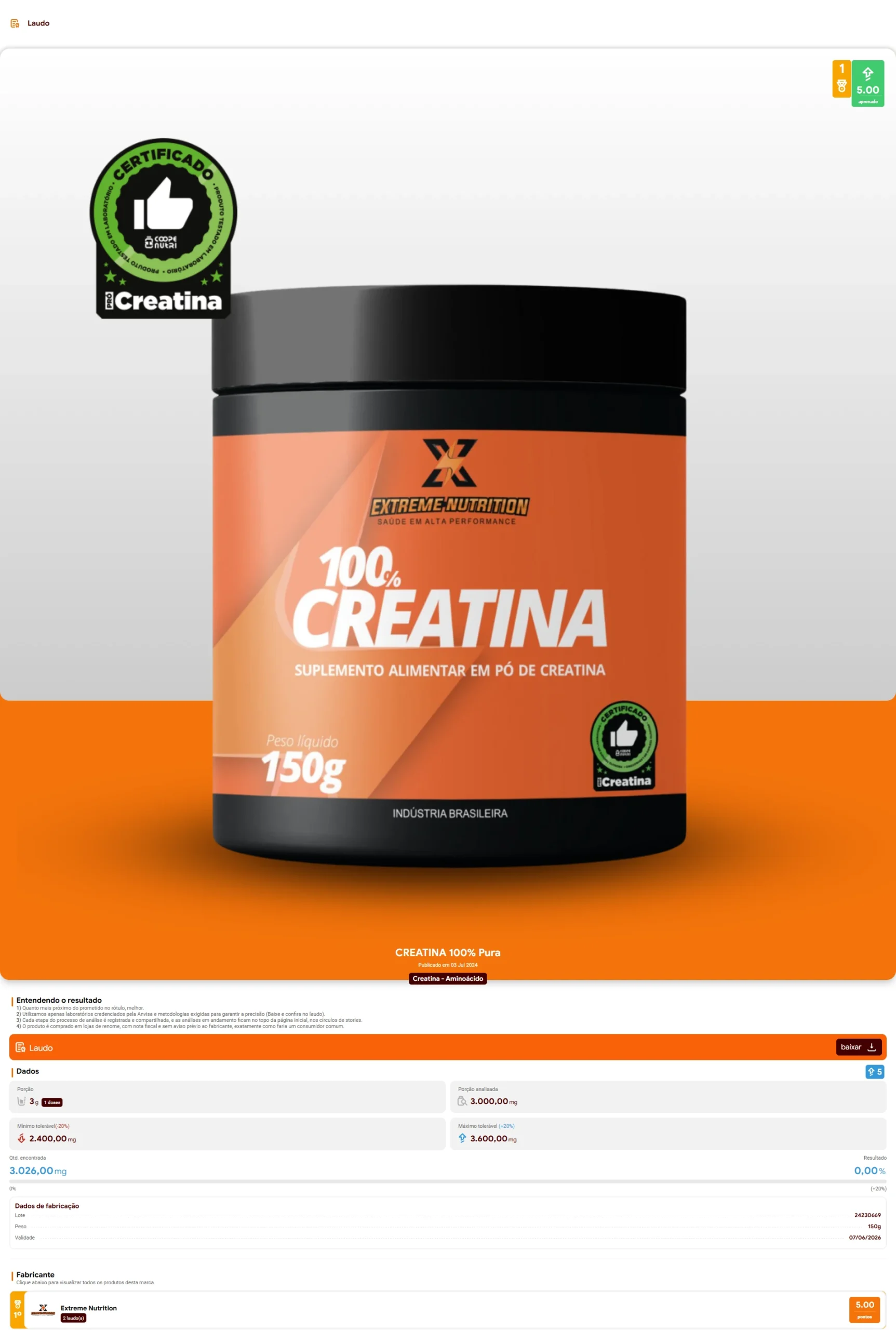 Extreme Nutrition - Creatina 100% (2024)