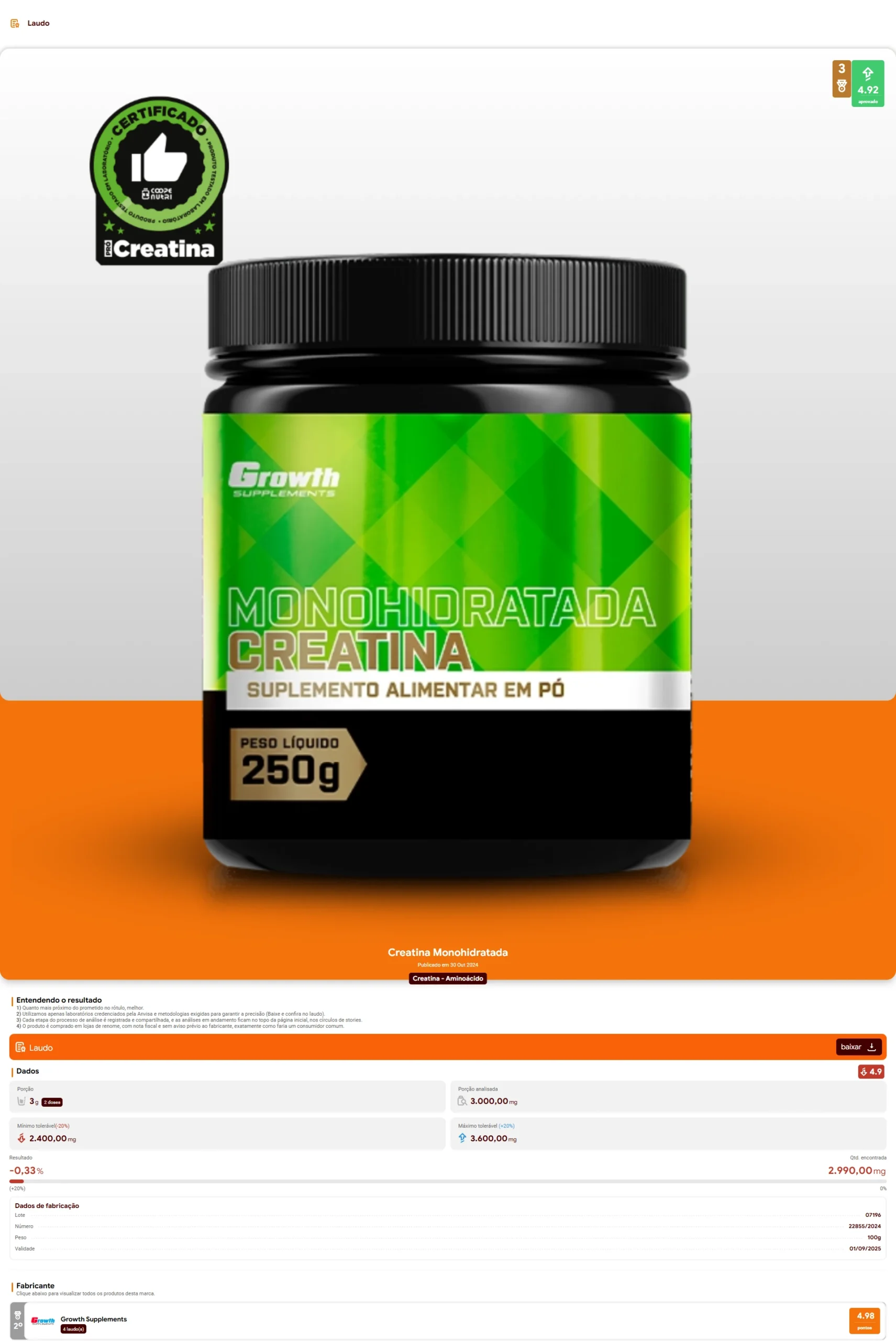 Growth Supplements - Creatina Monohidratada (2024)