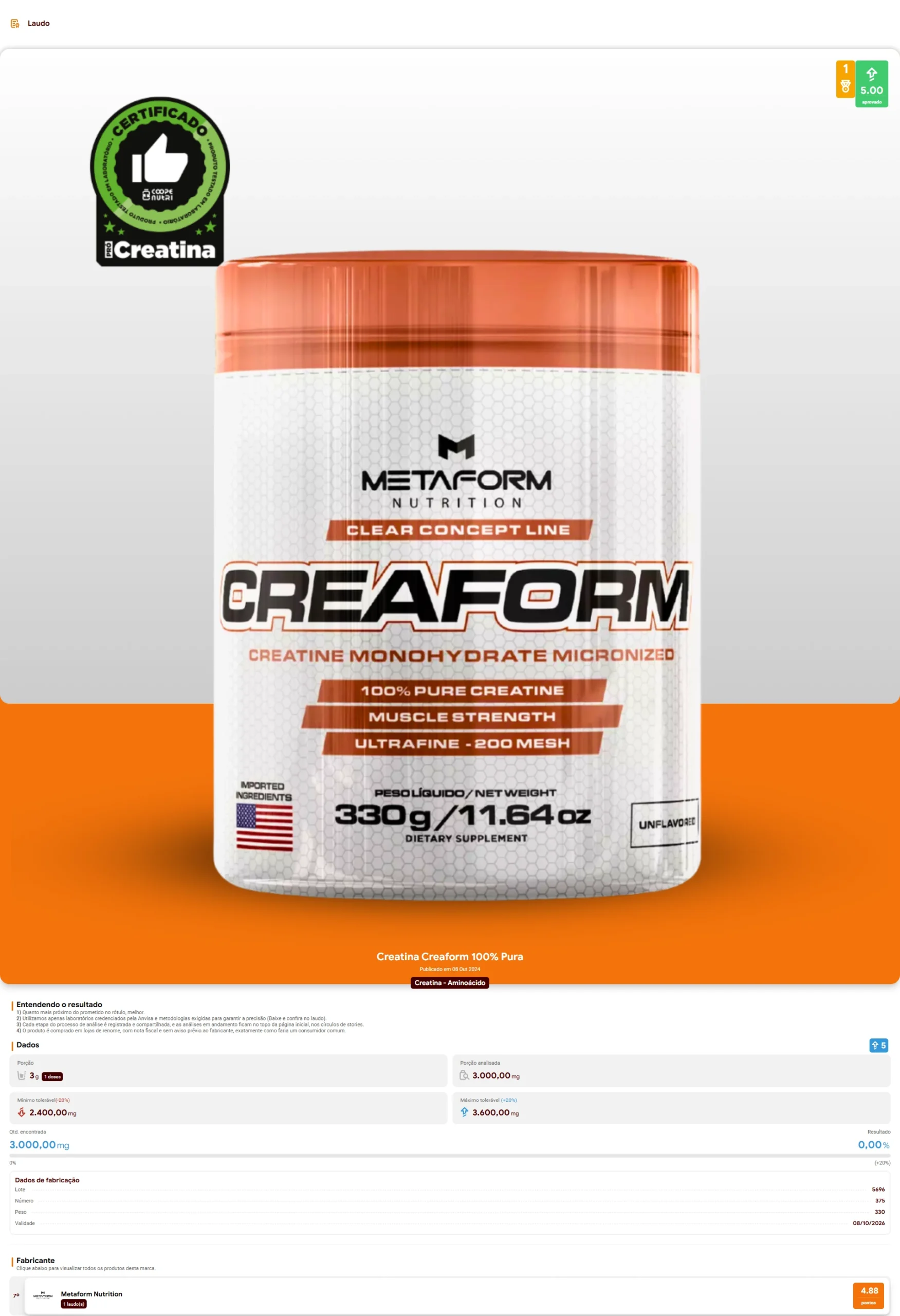 Metaform Nutrition - Creaform Monohidratada (2024)