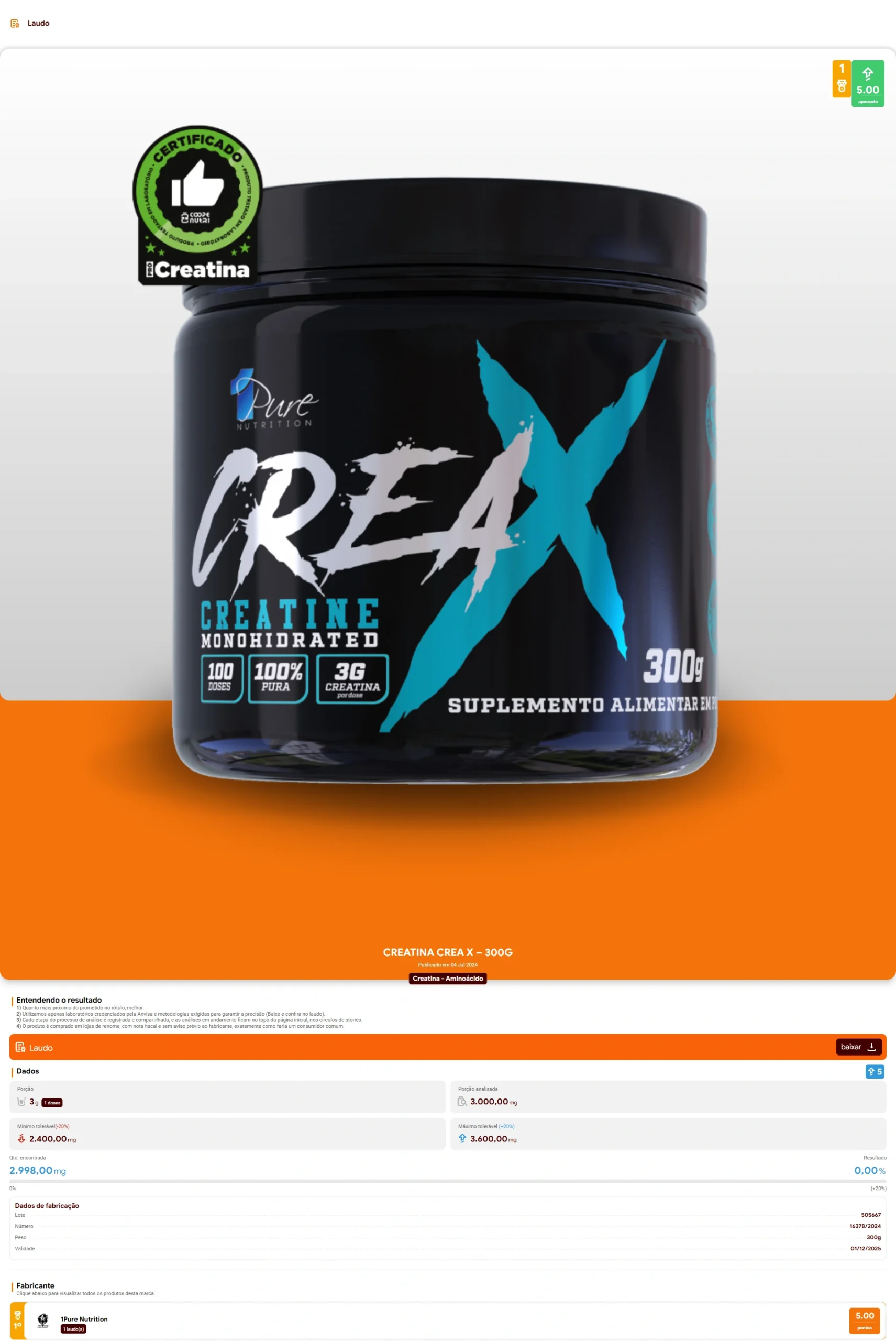 Pure Nutrition - CreaX Monohidratada