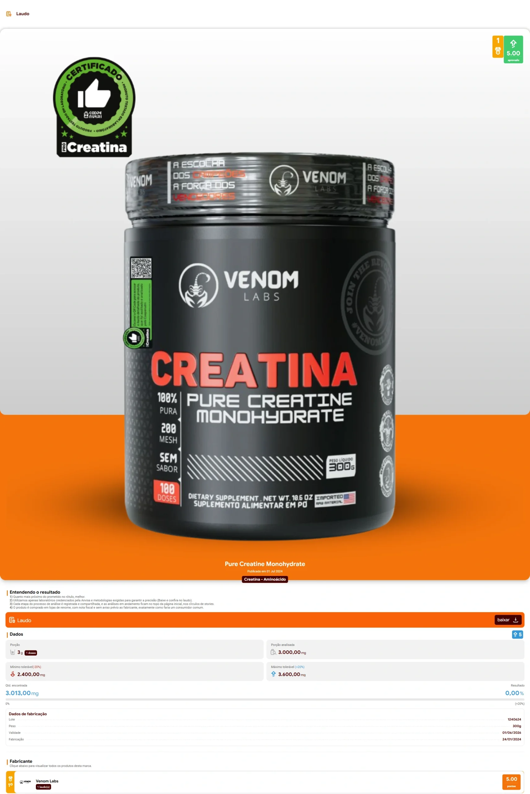 Venom Labs - Creatina 100% Pure (2024)