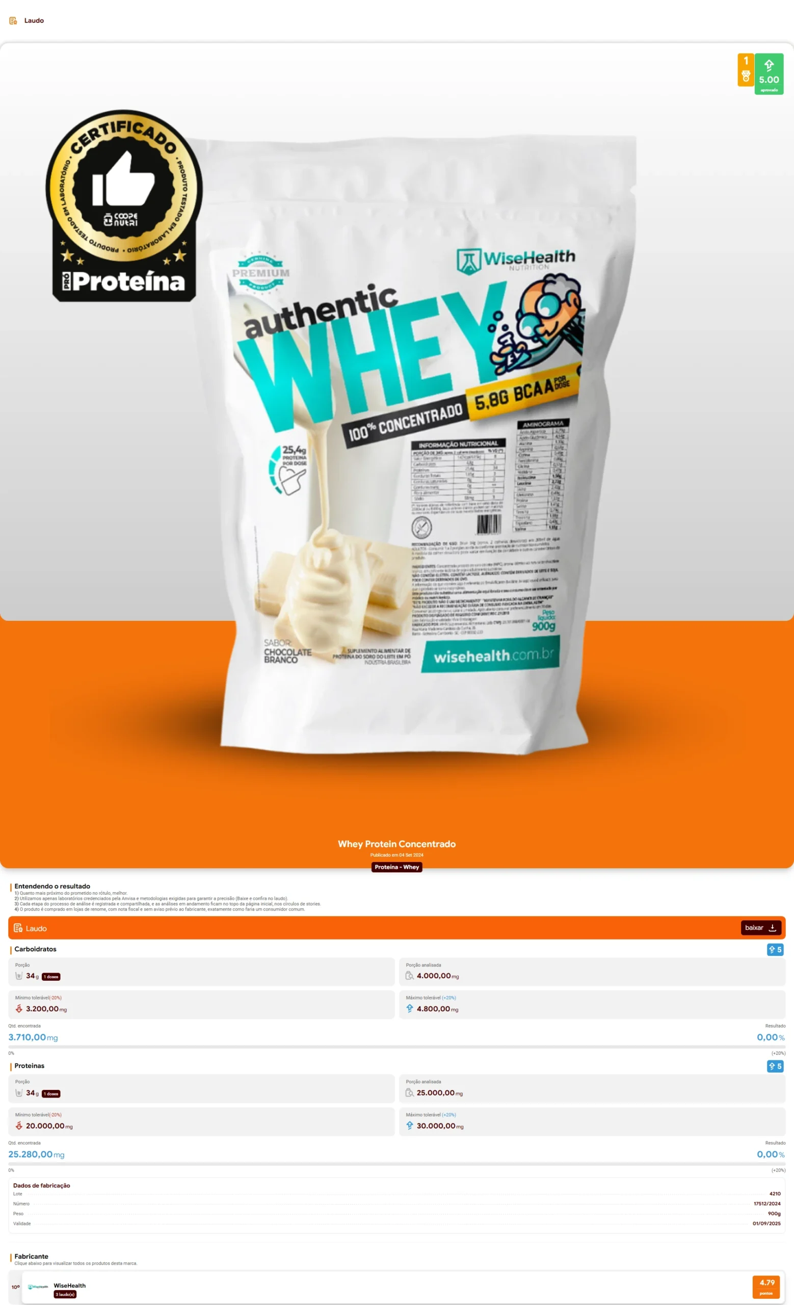 WiseHealth Nutrition - Authentic Whey 100% Concentrado (2024)