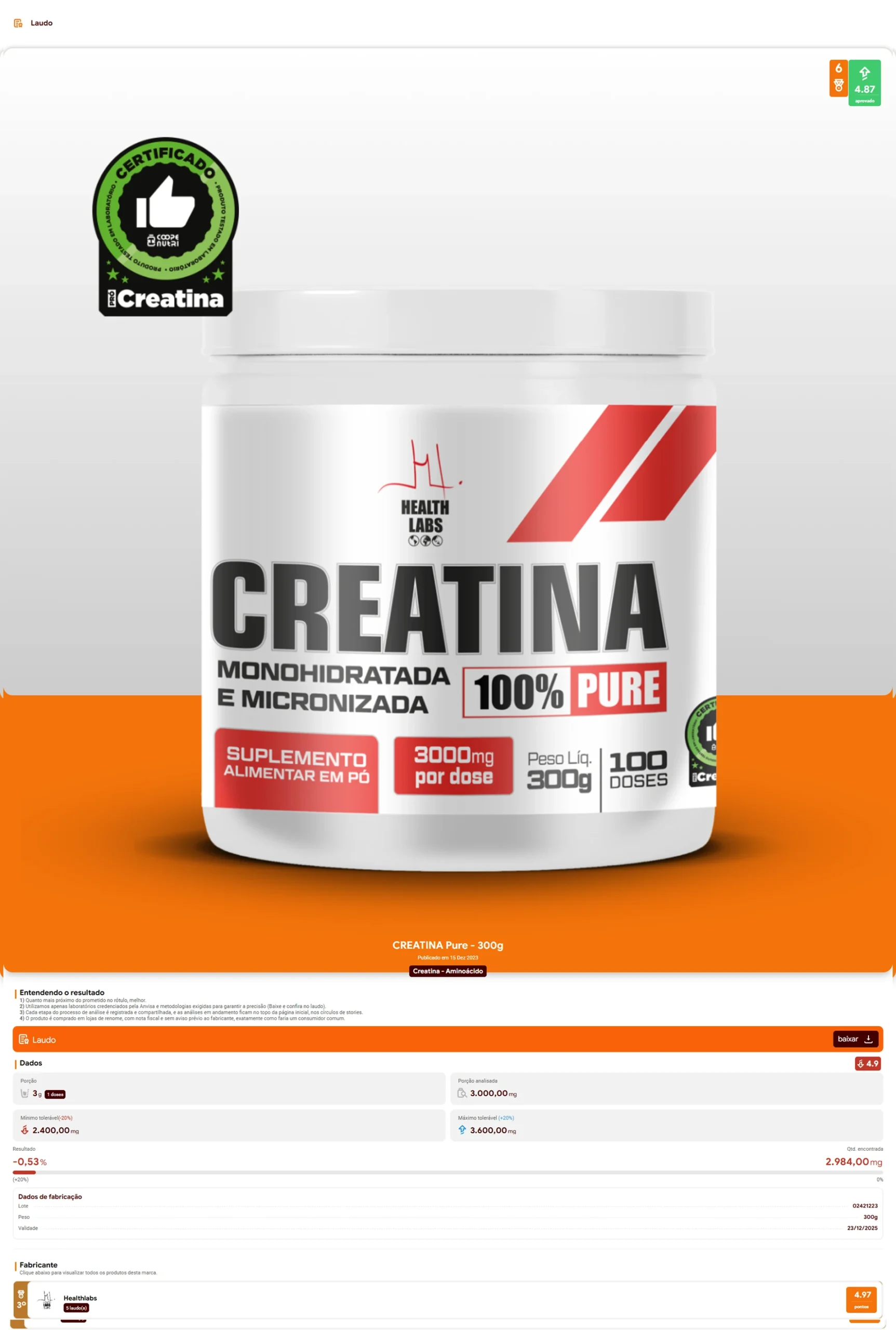 Health Labs – Creatina 100% Pure (2024)