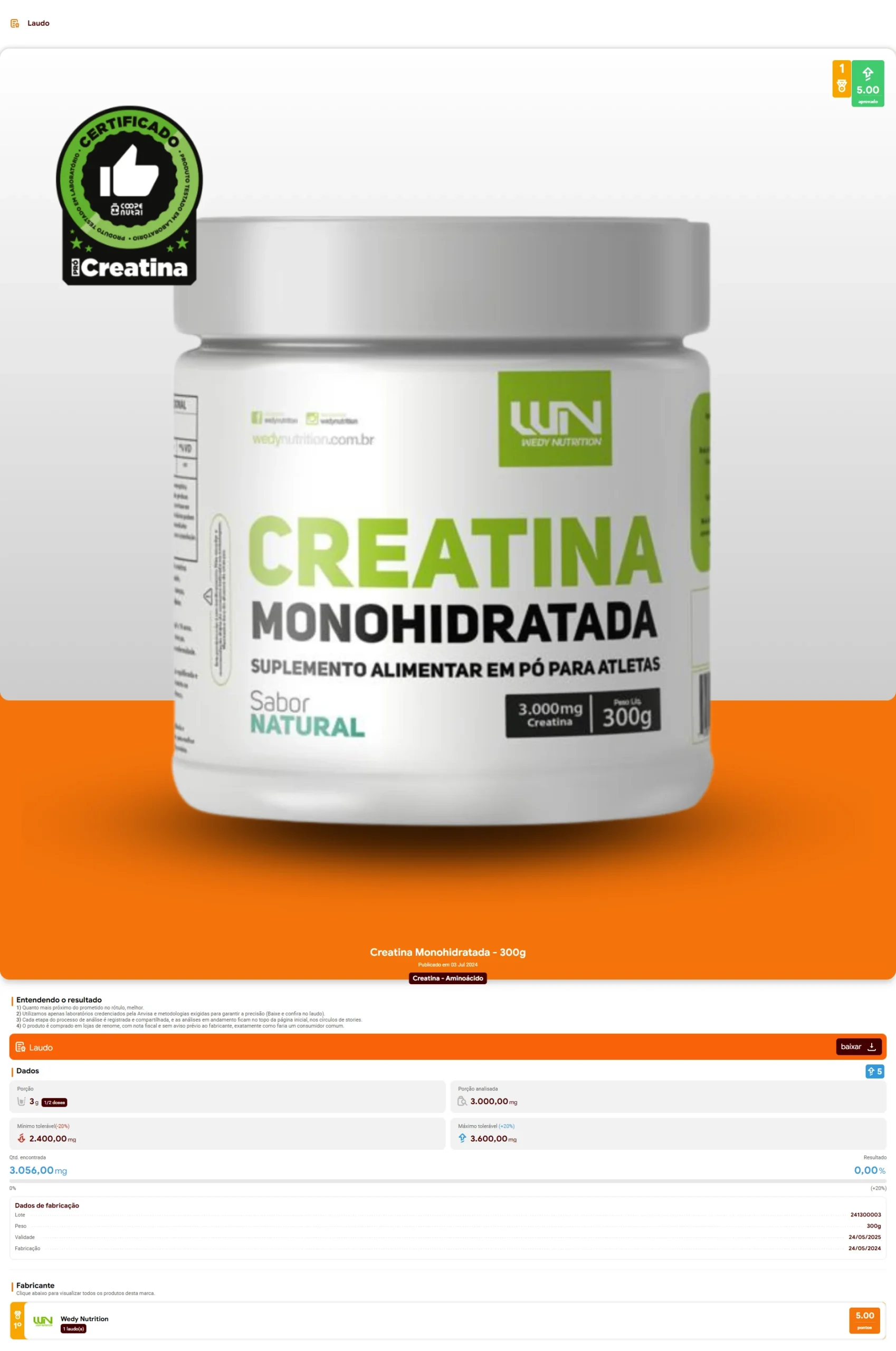 Wedy Nutrition – Creatina Monohidratada (2024)